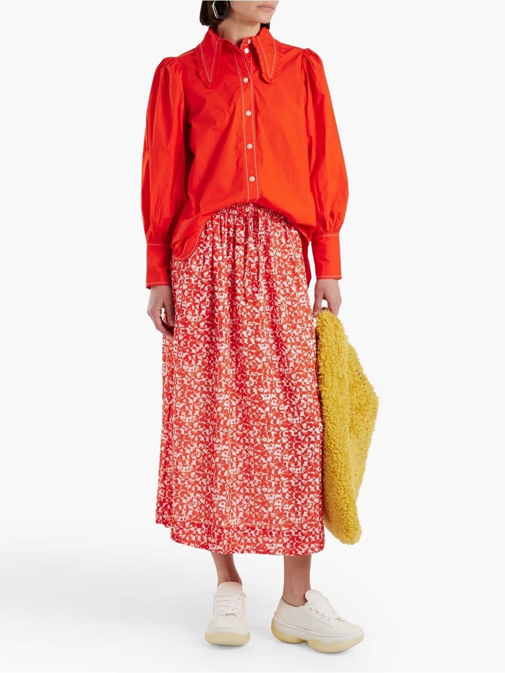 GANNI - Printed Crepe Midi Skirt - Tomato Red